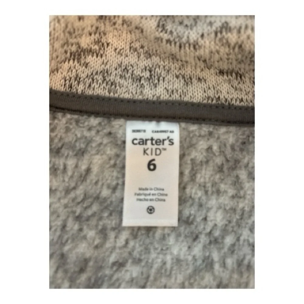 CARTER’S KID boys zipper sweater jacket, size 6, light gray , dark gray flecks.